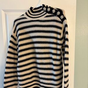 J. Crew Black and Cream Striped Knit Sweater